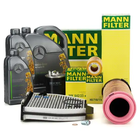 MANN Filterset 4-tlg + 7L ORIGINAL 5W30 Motor&ouml;l MERCEDES W204 C200CDI C220CDI OM646