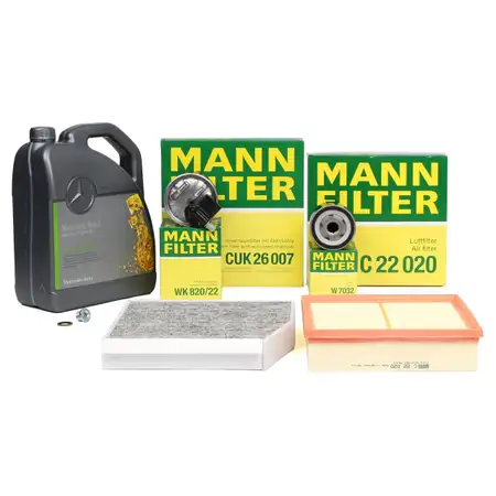 MANN Filterset 4-tlg + 5L ORIGINAL 5W30 Motor&ouml;l MERCEDES W176 W246 C117 X117 X156 OM607