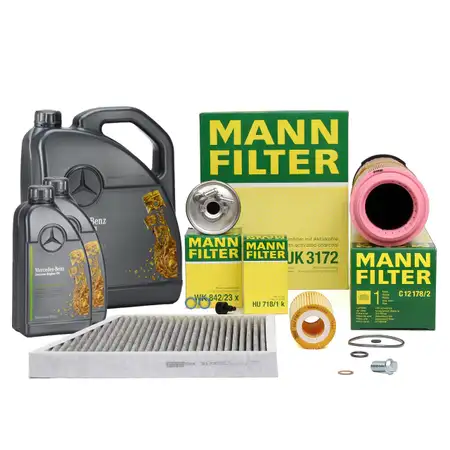 MANN Filterset 4-tlg + 7L ORIGINAL 5W30 Motor&ouml;l MERCEDES W211 E200/220CDI OM646 136/170 PS