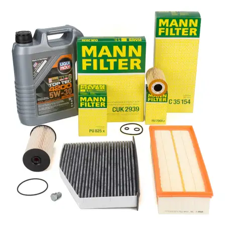 MANN Filterset 4-tlg + 5L LIQUI MOLY 5W30 Motor&ouml;l VW Golf 5 6 Passat A3 8P 1.6/2.0 TDI