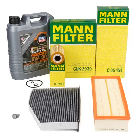 MANN Filterset 3-tlg + 5L LIQUI MOLY 5W30 Motor&ouml;l VW Golf 5 6 Passat A3 8P 1.6/2.0 TDI