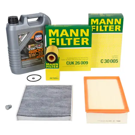 MANN Filterset 3-tlg + 5L LIQUI MOLY 5W30 Motor&ouml;l VW Golf 7 Passat B8 A3 8V 1.6/2.0 TDI