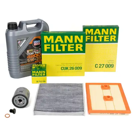 MANN Filterset + 5L LIQUI MOLY 5W30 Motor&ouml;l VW Golf 7 Passat B8 A3 8V Q2 GA 1.2/1.4 TSI