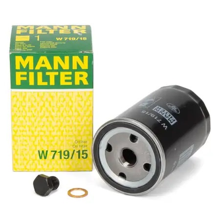 MANN W719/15 &Ouml;lfilter + Schraube VW Golf 1 2 3 Passat B1-4 Polo 86 Transporter T4 Vento