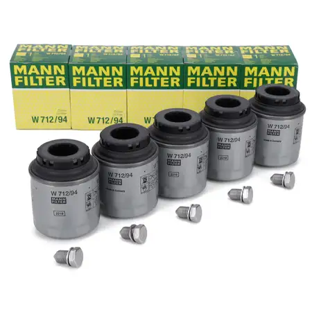 5x MANN W712/94 &Ouml;lfilter + Schraube VW Golf 6 Passat B6 B7 Polo Tiguan Touran 1.2/1.4 TSI