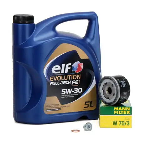 5L elf Evolution Full-Tech FE 5W-30 Motor&ouml;l + MANN W75/3 &Ouml;lfilter RENAULT Clio Twingo