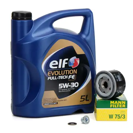 5L elf Evolution Full-Tech FE 5W-30 Motor&ouml;l + MANN W75/3 &Ouml;lfilter RENAULT Laguna Megane