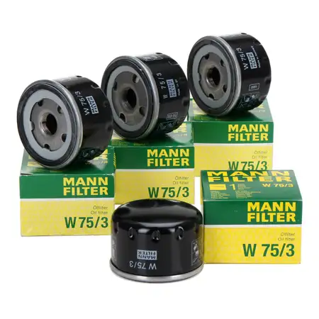 4x MANN W75/3 &Ouml;lfilter DACIA RENAULT OPEL ALFA ROMEO NISSAN MITSUBISHI SUZUKI