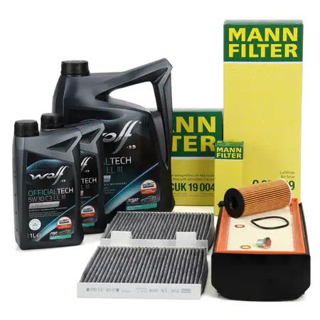 MANN Filterset 3-tlg + 7L WOLF 5W30 C3 LL III Motor&ouml;l BMW X3 F25 X4 F26 xDrive30/35d N57