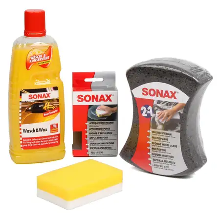 SONAX Autoshampoo Wasch&amp;Wax + Multischwamm + ApplikationsSchwamm