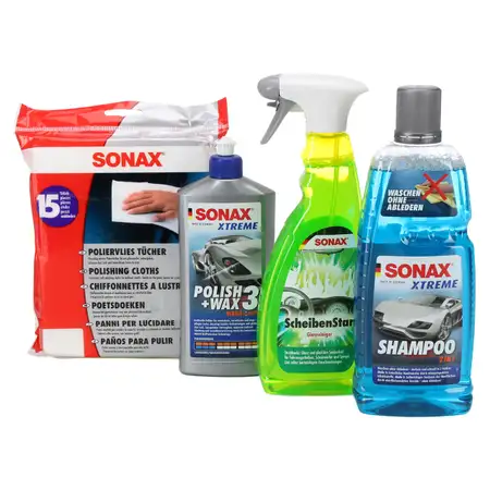 SONAX Autoshampoo 2 IN 1 + Scheibenreiniger + POLISH &amp; WX 3 + Poliert&uuml;cher