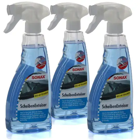 3x 500ml SONAX Scheibenenteiser Scheiben-Entfroster Spr&uuml;hflasche Enteiserspray