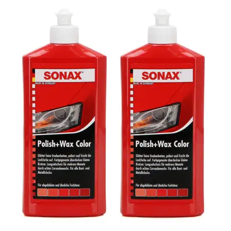 SONAX 296400 POLISH &amp; WAX COLOR Politur &amp; Wachs NanoPro ROT 2x 500ml