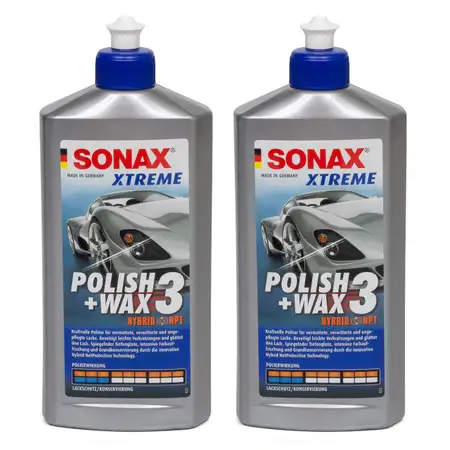 2x 500ml SONAX Autopolitur Lackpolitur XTREME POLISH &amp; WAX 3 HYBRID NPT