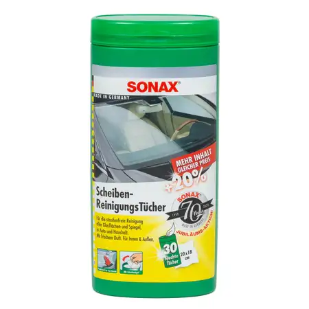 SONAX Scheibenreinigungst&uuml;cher Box 412000 Reinigungst&uuml;cher Autopflege 25 Stk