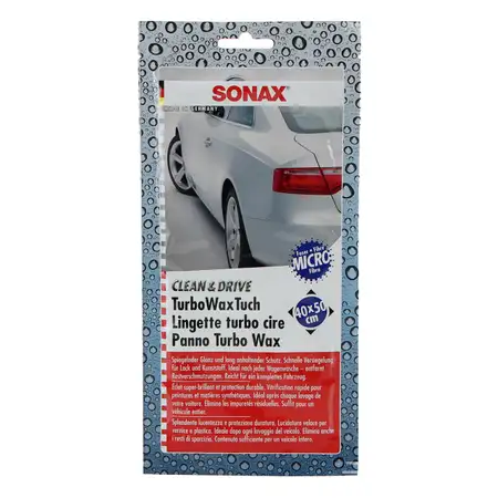 SONAX 414000 TurboWaxTuch CLEAN &amp; DRIVE Wachstuch Microfaser Tuch 40x50cm