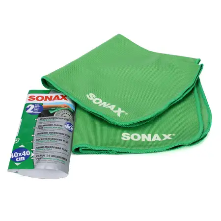 2x SONAX 416541 MicrofaserTuch PLUS Innen &amp; Scheibe Extrem Fein 40x40cm