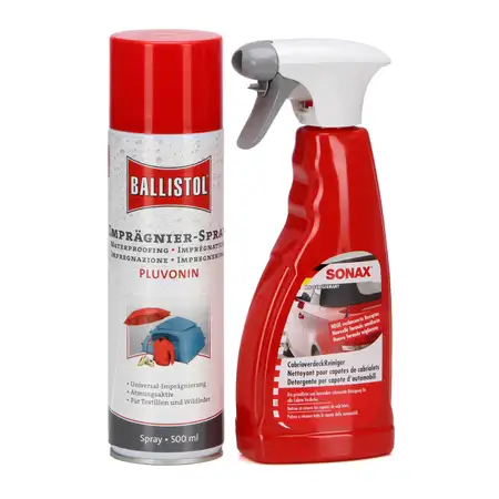 SONAX Cabrioverdeck Reiniger + BALLISTOL Verdeck- &amp;Textil-Impr&auml;gnierung 2x 500ml