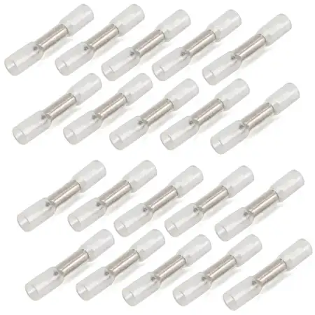 20x Leitungsverbinder Kabelverbinder Sto&szlig;verbinder RUND KLAR / SILBER 0.35-0.5mm