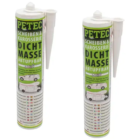 2x 310ml PETEC 83290 Scheiben &amp; Karosserie Dichtmasse Scheibendichtmasse Abtupfbar wei&szlig;