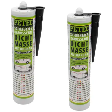 2x 310ml PETEC 83300 Scheiben &amp; Karosserie Dichtmasse Scheibendichtmasse Abtupfbar schwarz