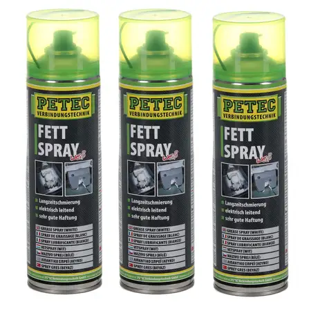 3x 500ml PETEC 70250 Fettspray Spr&uuml;hfett Schmierfett wei&szlig;