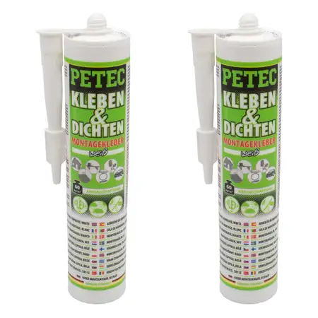 2x 290ml PETEC Kleben &amp; Dichten Montagekleber Kleber Klebstoff elastisch wei&szlig; Kartusche