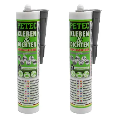 2x 290ml PETEC Kleben &amp; Dichten Montagekleber Kleber Klebstoff elastisch grau Kartusche