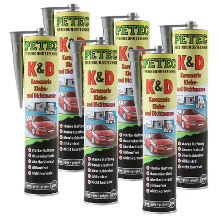 6x 310ml PETEC 94630 K&amp;D Karosseriekleber Dichtmasse Klebemasse GRAU