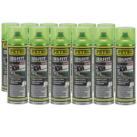 PETEC 71650 Seilfett Seilfettspray Drahtseilfett Zahnradfett Fettspray 12x 500ml