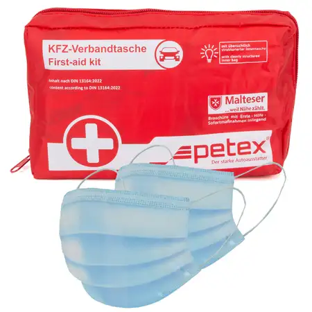 PETEX Auto PKW KFZ Verbandtasche Verbandkasten Erste-Hilfe ROT DIN13164-2022 (MHD 01.2028)