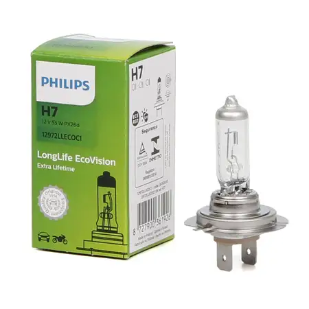 PHILIPS Halogenlampe Gl&uuml;hlampe H7 LONGLIFE ECOVISION 12V 55W PX26d