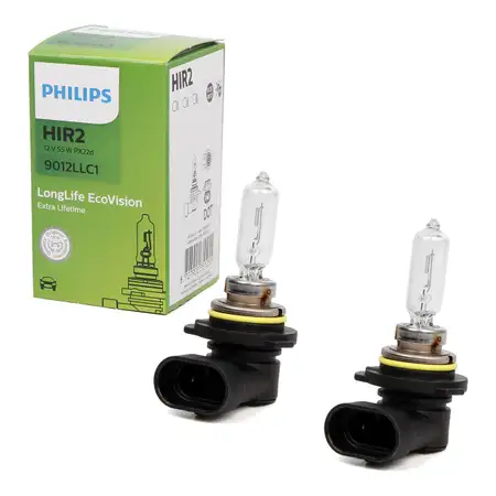 2x PHILIPS 9012LLC1 Halogenlampe Gl&uuml;hlampe LongLife EcoVision HIR2 12V 55W PX22d