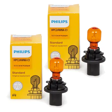 2x PHILIPS Gl&uuml;hlampe Halogenlampe Blinker 13,5V 24W HPC24WY PU20d/2 12272NAC1