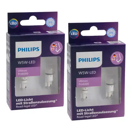 4x Philips LED Glassockelbirne W 5W Ultinon Pro6000 mit Stra&szlig;enzulassung 6000K