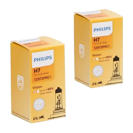 2x PHILIPS 12972PRC1 Halogenlampe Gl&uuml;hlampe H7 VISION +30% 12V 55W PX26d