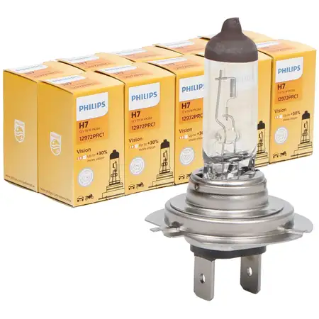 10x PHILIPS 12972PRC1 Halogenlampe Gl&uuml;hlampe H7 VISION +30% 12V 55W PX26d