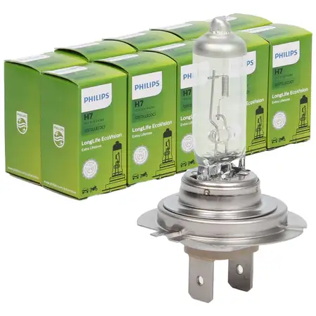 10x PHILIPS Halogenlampe Gl&uuml;hlampe H7 LONGLIFE ECOVISION 12V 55W PX26d