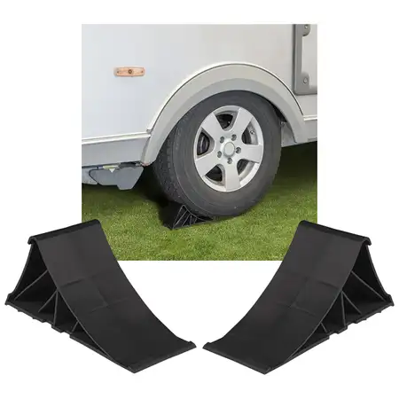 2x PROPLUS Unterlegkeil Hemmschuh Bremskeil + Halter f&uuml;r Anh&auml;nger Wohnwagen SCHWARZ