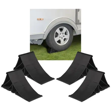 4x PROPLUS Unterlegkeil Hemmschuh Bremskeil + Halter f&uuml;r Anh&auml;nger Wohnwagen SCHWARZ