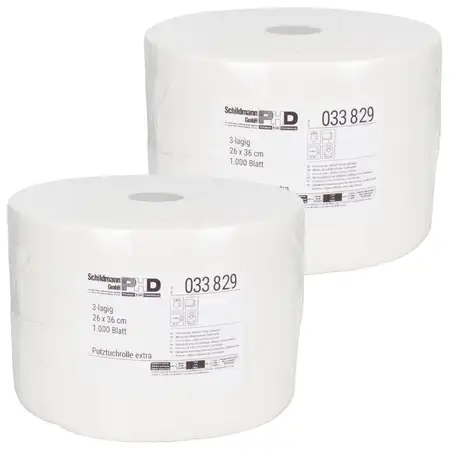 2x Putzrolle Putzt&uuml;cher Putzpapier Papierrolle WEISS 3-LAGIG 36x26cm 2000 Blatt