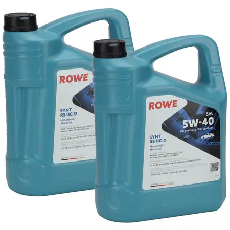 10 Liter ROWE SYNT RS HC-D 5W-40 Motor&ouml;l &Ouml;l BMW-LL01 MB 229.5 Porsche A40 VW 502/505.00