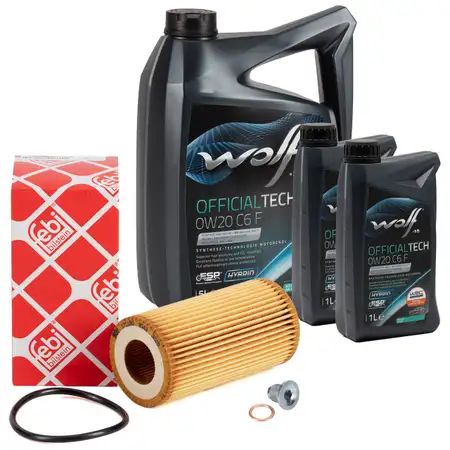 7L WOLF OFFICIALTECH 0W20 C6 F Motor&ouml;l + FEBI &Ouml;lfilter FORD Focus 4 MK4 1.5 EcoBlue