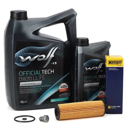 6L WOLF OFFICIALTECH 0W20 LL FE + HENGST &Ouml;lfilter VW Golf 8 Passat B8 A3 8Y 2.0 TDI