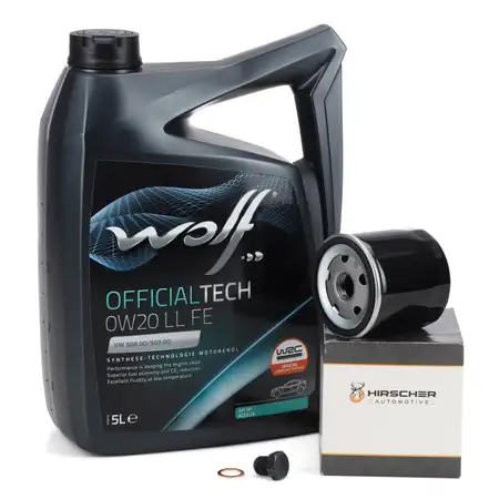 5L WOLF 0W20 LL FE Motor&ouml;l + HIRSCHER &Ouml;lfilter VW Golf 7 8 Passat B8 A1 A3 Q3 1.0-1.5 TSI