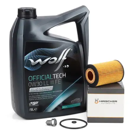 5L WOLF 0W30 LL III FE Motor&ouml;l + HIRSCHER &Ouml;lfilter VW Golf 7 Passat B8 T6 1.6/2.0 TDI