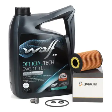 5L WOLF 5W30 C3 LL III Motor&ouml;l + HIRSCHER &Ouml;lfilter VW Golf 5 6 Passat T5 T6 1.6/2.0 TDI