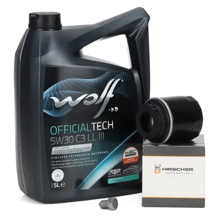 5L WOLF 5W30 C3 LL III Motor&ouml;l + HIRSCHER &Ouml;lfilter VW Golf 6 Passat Polo 5 1.2/1.4 TSI