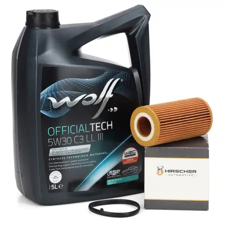 5L WOLF 5W30 C3 LL III Motor&ouml;l + HIRSCHER &Ouml;lfilter VW Golf 5 6 A3 A4 A6 Q3 1.8/2.0 TSI