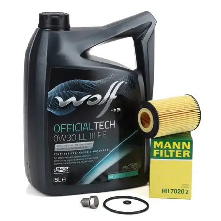 5L WOLF 0W30 LL III FE Motor&ouml;l + MANN &Ouml;lfilter VW Golf 7 Passat B8 Tiguan T6 1.6/2.0 TDI